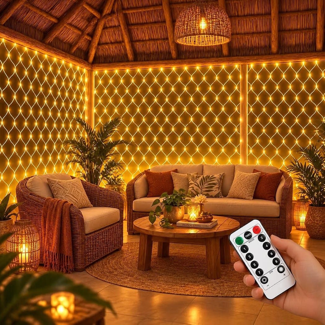 Shopnix™Gesto Mesh Curtain Fairy Lights – 200 LED, 6×6 Ft, Warm White, Remote & 8 Modes