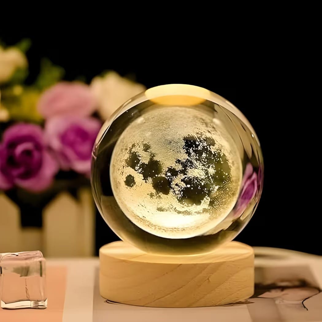 Shopnix™Desidiya Moon Crystal Ball Night Light, 2.4 Inch Glass Ball Night